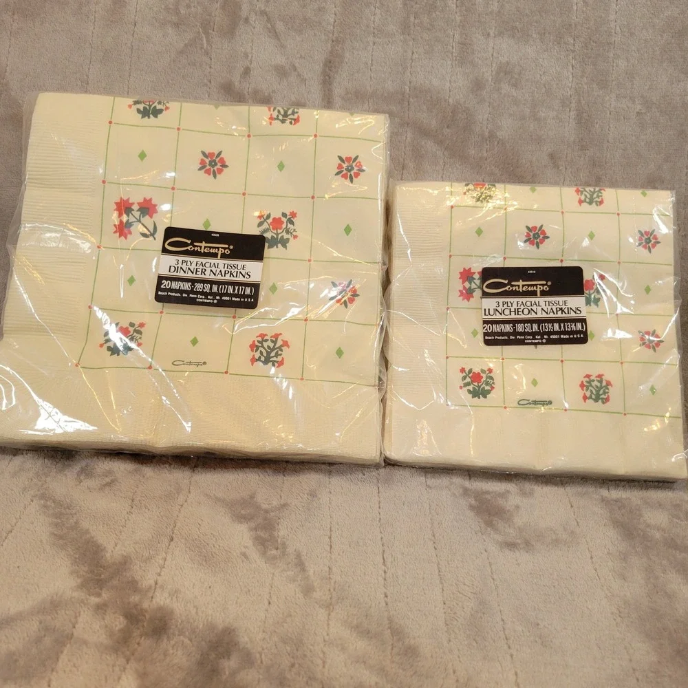 VTG Contempo Floral Paper Napkins Set 40ct Cream‎ Red Green 3-Ply USA Made NEW